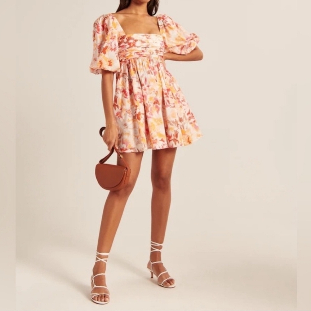 Abercrombie and Fitch Baby Doll Floral Puff Sleeve Mini Dress Size SP - Picture 1 of 16